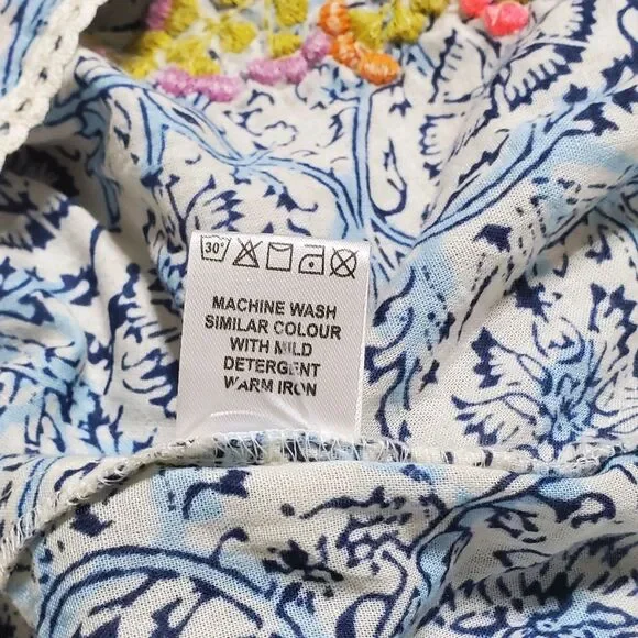 Love The Label Floral Boho Top XS Embroidered Ruffle Smocked Balloon Sleeve - Picture 10 of 10